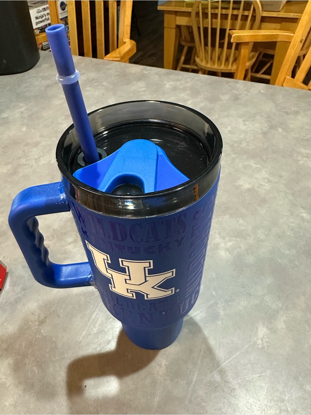 NCAA Blue Travel Mug with Straw and Handle
